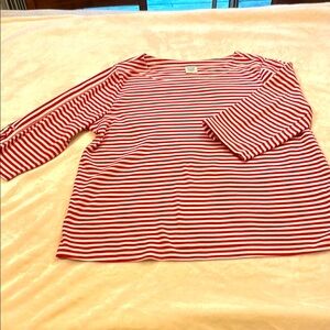 Blair Size Large Red and White Stripes 3/4 Sleeve Cotton Top Preworn